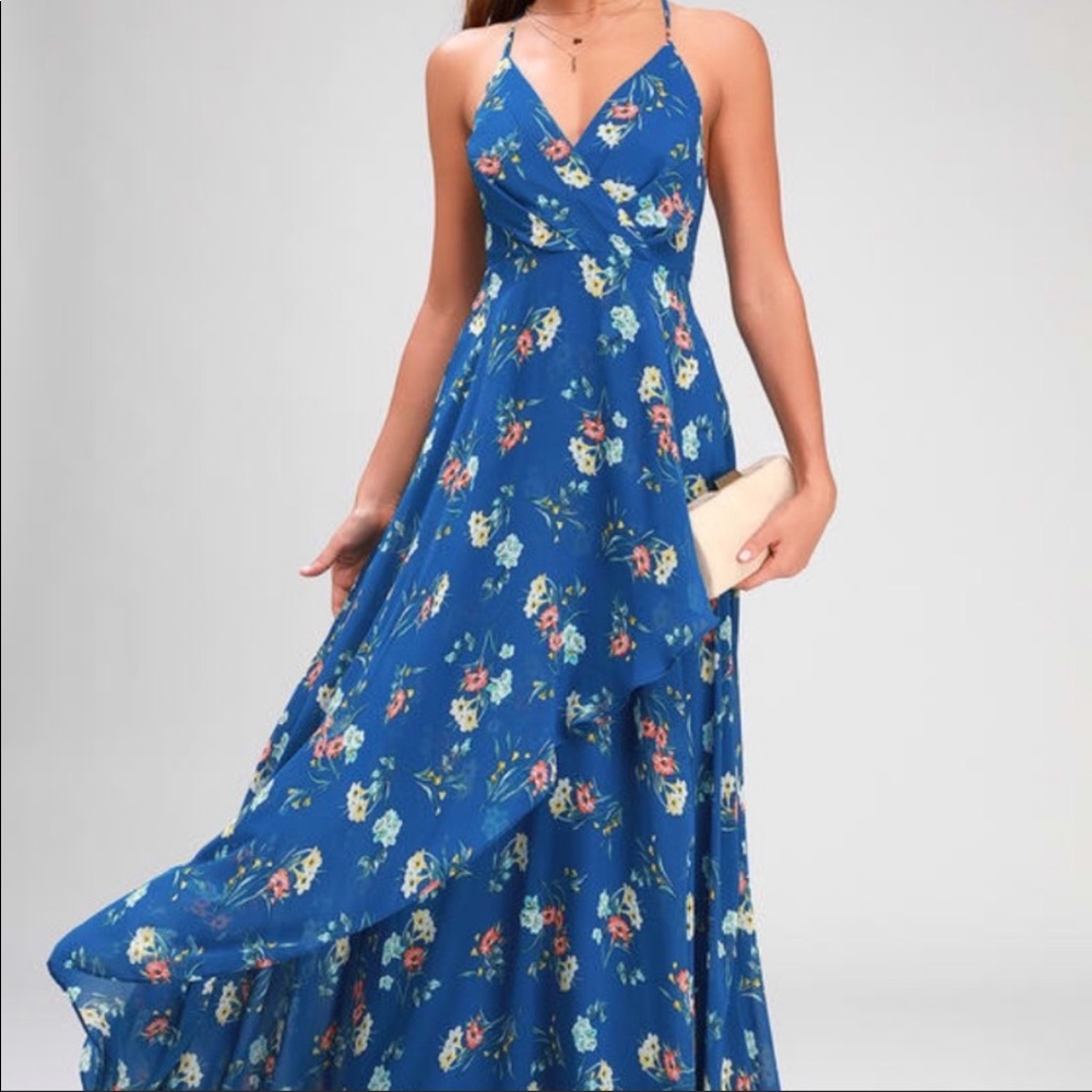 Lulus Royal Blue Floral Dress Size S worn once!